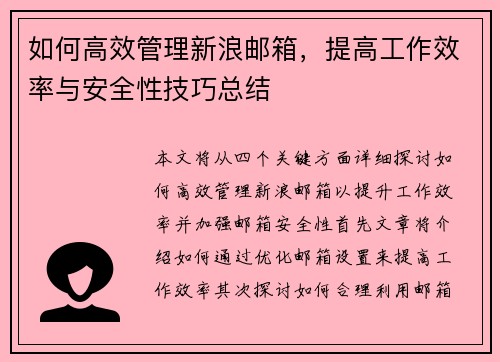 如何高效管理新浪邮箱，提高工作效率与安全性技巧总结
