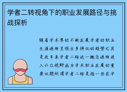 学者二转视角下的职业发展路径与挑战探析